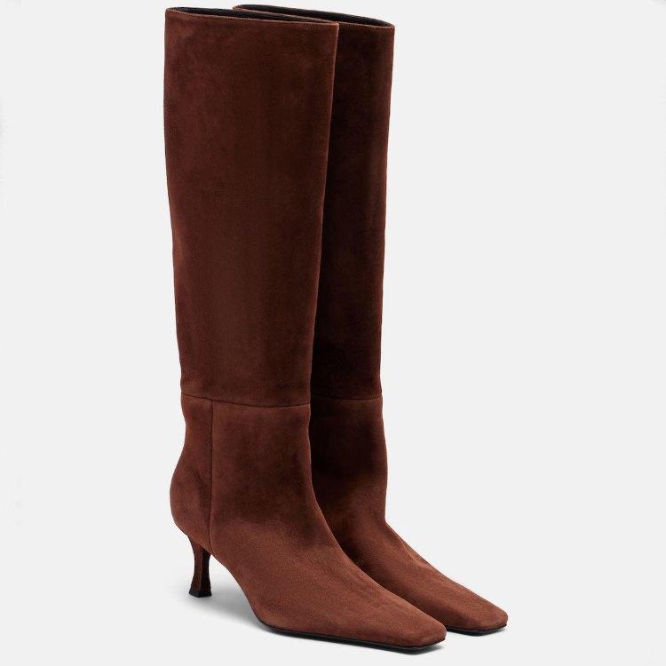 Krazing Pot Flock Autumn Winter Shoes Thin High Heels Big Size 45 Size 44 Size 46 Women Keep Warm Thigh High Boots