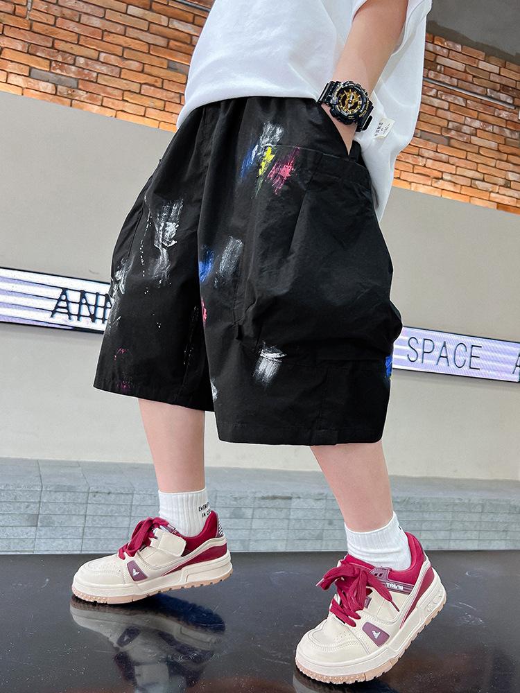 

Boys Summer 2025 Wide-Leg Cargo Shorts - Mid-Length, Loose Fit Children s Wear 120cm чёрный
