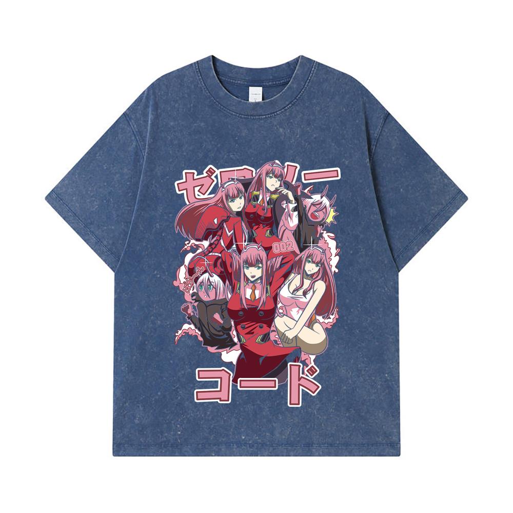 275 GSM Washed T-shirts 100 Cotton Darling In The Franxx V3 Zero Two Print Unisex Heavy Cotton T Shirt 2XL королевский синий 2290₽
