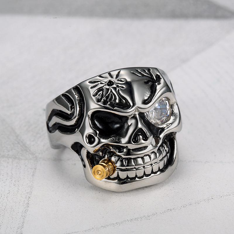 Retro Herren Gold Pfeife Totenkopfring - Klassischer europäischer und amerikanischer Stil Edelstahl
