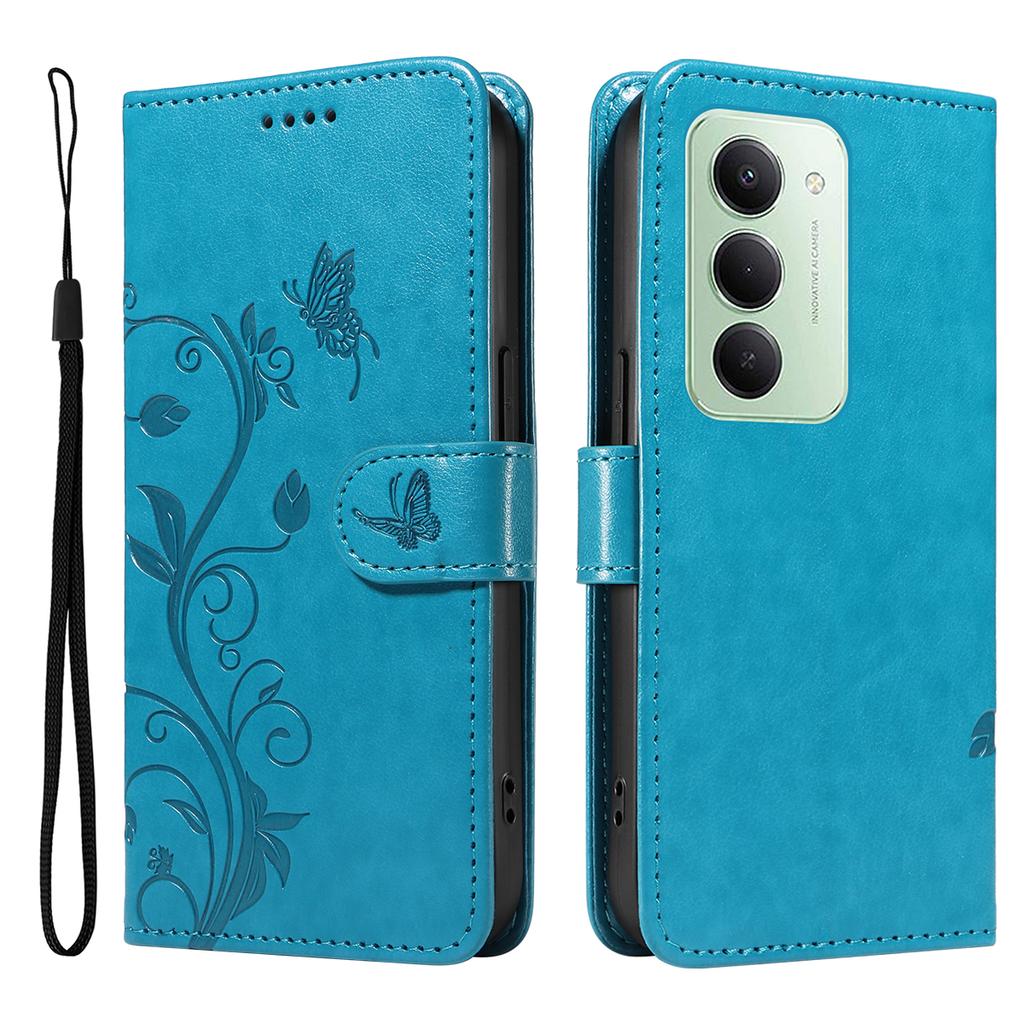 For Xiaomi Redmi 15 4G (EU) (171mm) PU Leather Cases Flower Pattern Wallet Stand Phone Cover with Strap