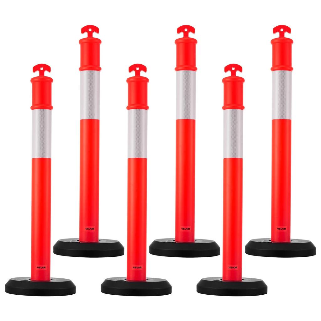 VEVOR 6 Pack Traffic Delineator Posts, 1140 Mm Traffic Safety Cones with Fillable Base and Reflective Strips