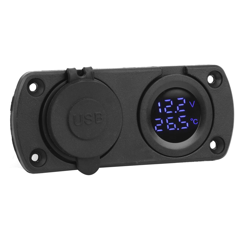 Termometru Volmetru Încărcător Auto USB Dublu 12V Priza de Alimentare Soclu Brichetă Albastru