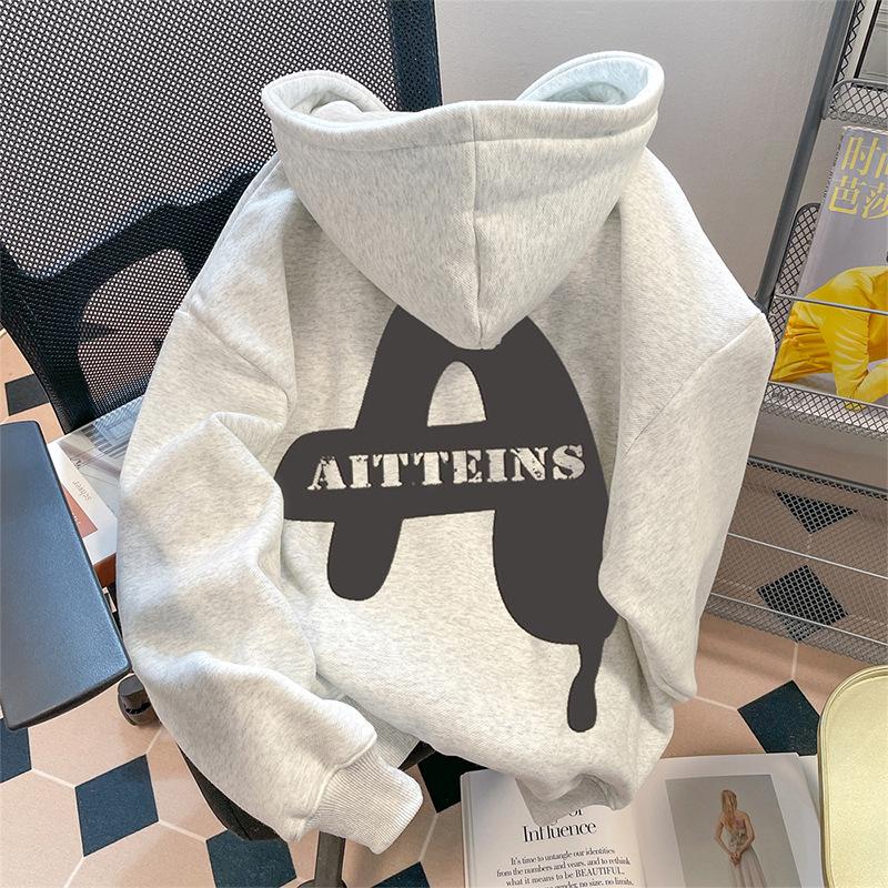 

2025 autumn and winter printed hooded sweater retro casual men s velvet thickened comfortable casual women s versatile XXXL
