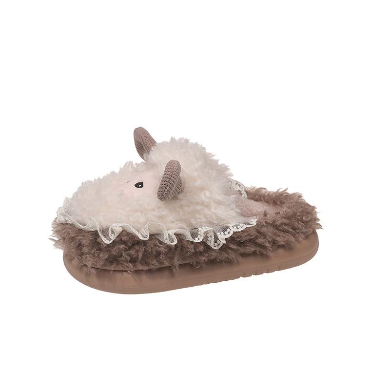 Niedliche flauschige Hausschuhe mit dicker Sohle für Damen, neue Wohnungseinrichtung für Herbst und Winter, Plüsch- und warme Baumwollhausschuhe für Damen