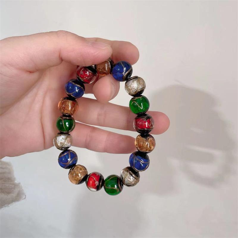 Ash-glazed Glass Bracelet, Same Style As On Xiaohongshu, Gold-leaf Multi-treasure Gold-swallowing Beast Bracelet, Perfect with Gold-leaf