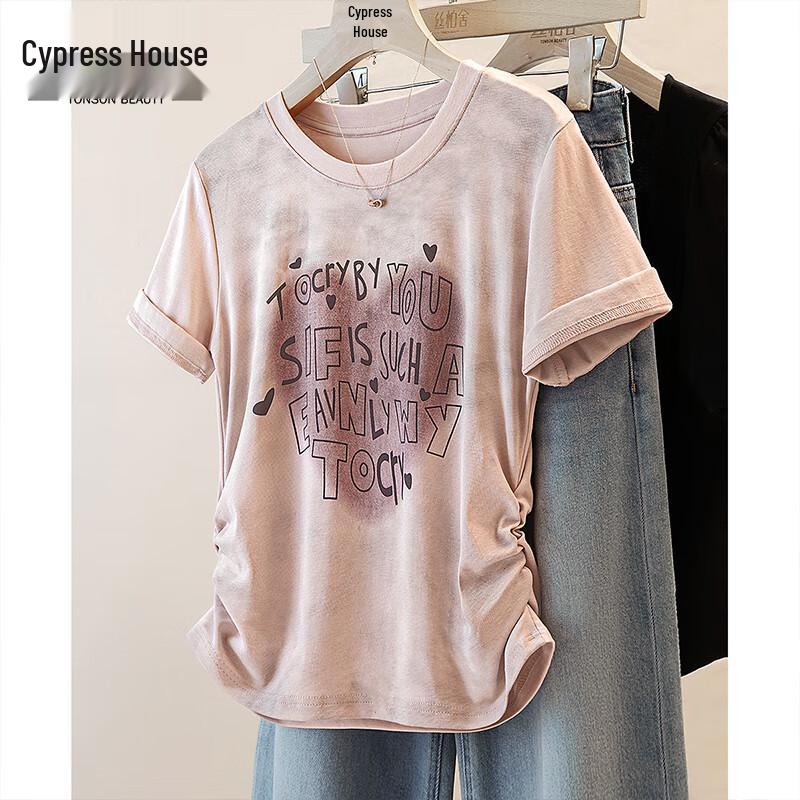 Sibai She Women s Pleated Print Round Neck T-Shirt S