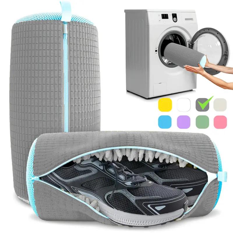 

Fashion Shoe Washing Machine Bag Laundry Bag with Zipper Closure Soft Chenille Lining Fluffy Padding Casual Footwear Laundry Bags сірий