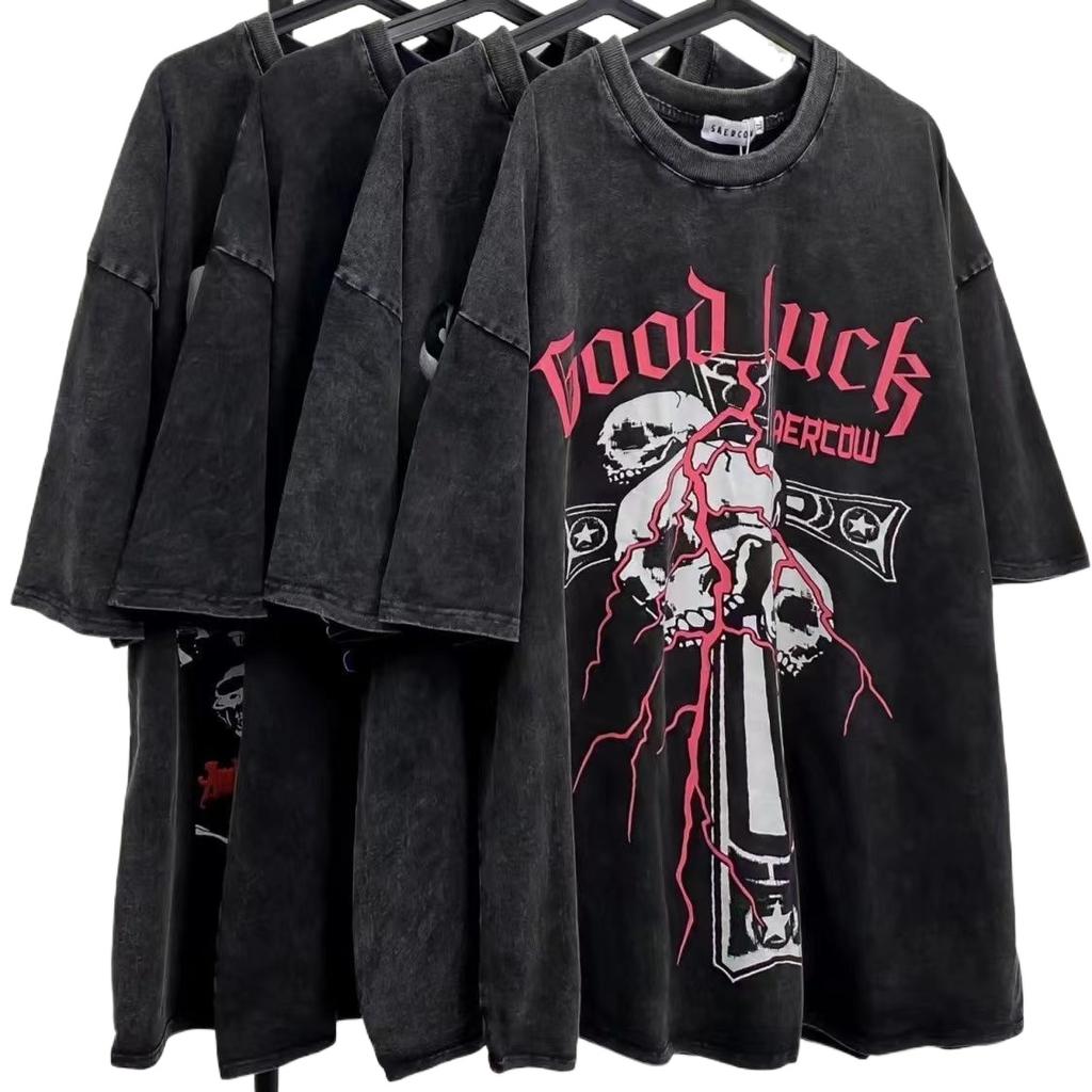 Y2K Vintage Gothic Skull Graphic Print T-Shirt Women Oversized Casual Pure Cotton Short Sleeve T shirt Streetwear Women Cropped Top