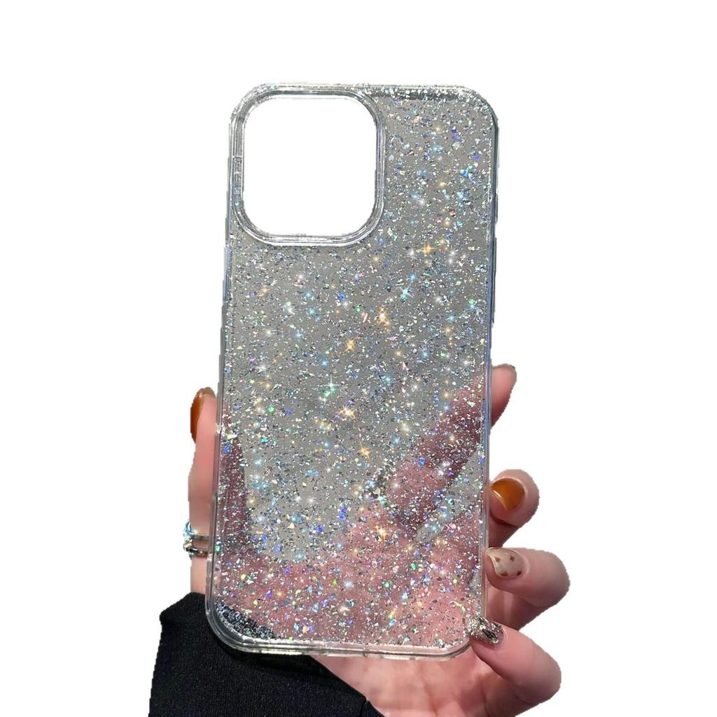 Large Glitter Flakes Phone Case for iPhone 11/14/15/17 Pro Max - Cute & Simple Design