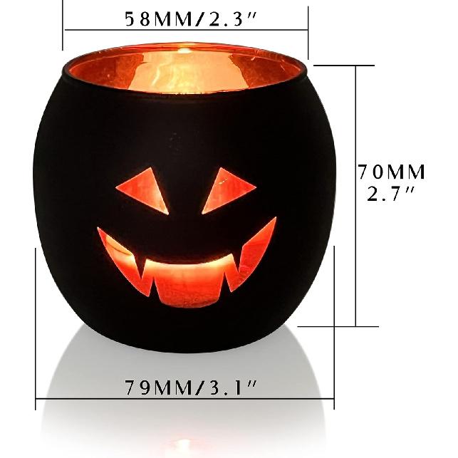 Halloween Table Decor Set of 6, Jack O Lanterns Black Glass Votive Tealight Candle Holders, Halloween Decorations Indoor Party Mantel Coffe Table