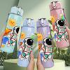 1PC Astronaut Planet Space Galaxy Print 750ml Color Plastic Sports Water Bottle Leakproof Flip Straw Lid Suitable for Sports Office Home Use