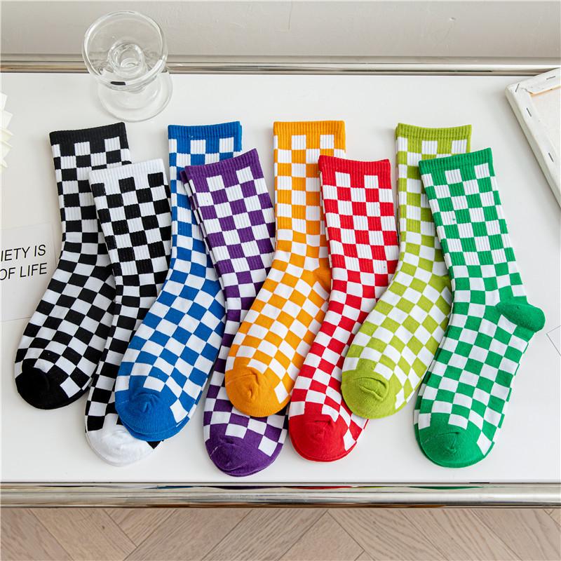 2025 Checkered Pure Cotton Mid-Calf Skateboard Socks - Unisex Trendy Plaid Sportswear