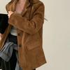 Vintage Korean Style Autumn Blazer Women Loose Fit Long Sleeve Coat with Double Pockets Elegant Office Wear