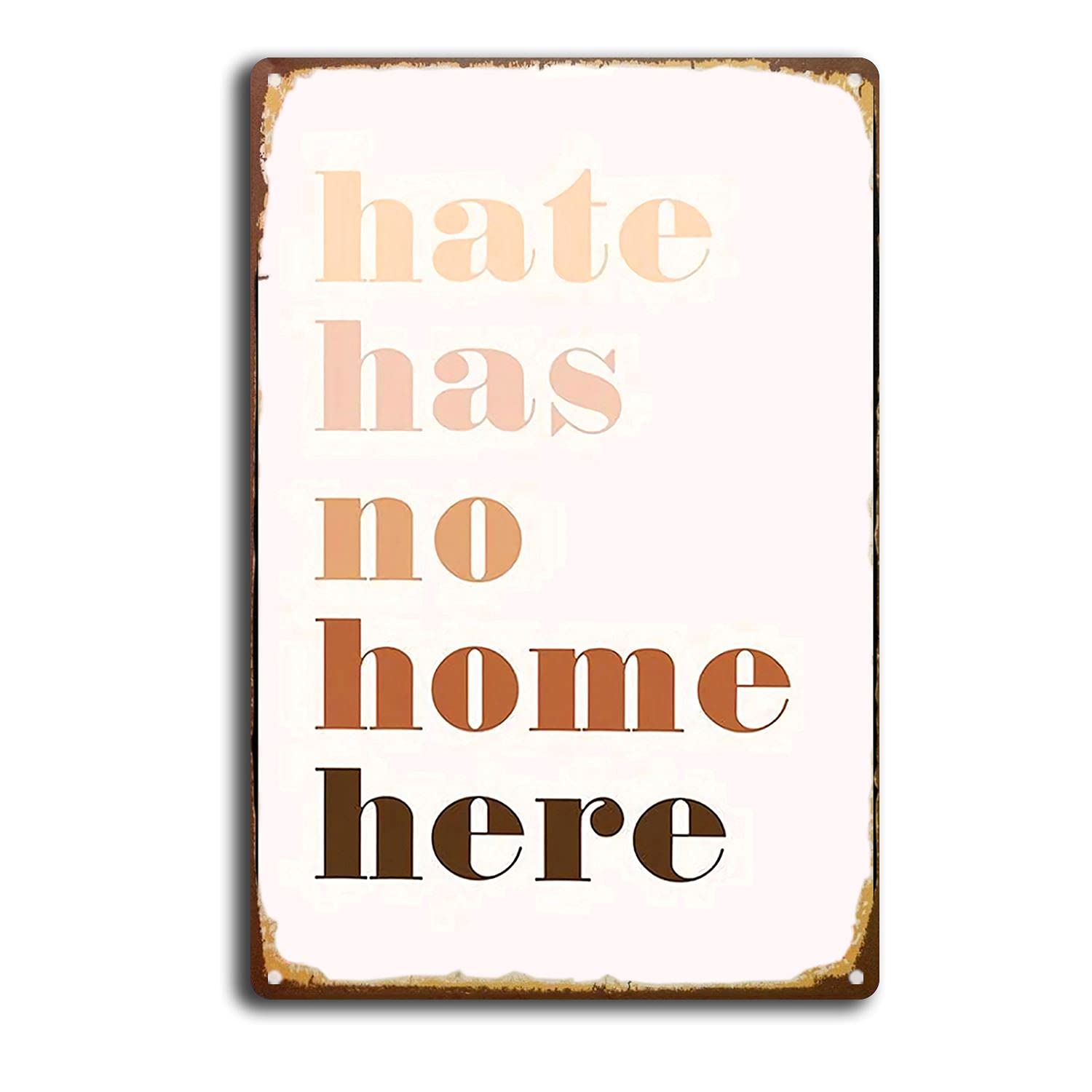 Hate Has No Home Here Funny Camping Rules Camping Quotes Tin Sign Iron Poster Painting Tin Sign Vintage Wall Decor for Cafe Bar 20x30cm(7.8x11.8inch)