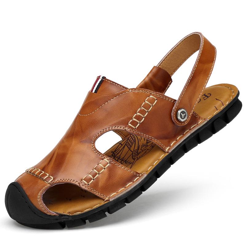 Men's Sandals Leather Beach Two with Summer Trend Korean Version of Fashion Casual Bag Head Men's Personality Soft-soled Leather Shoes Men