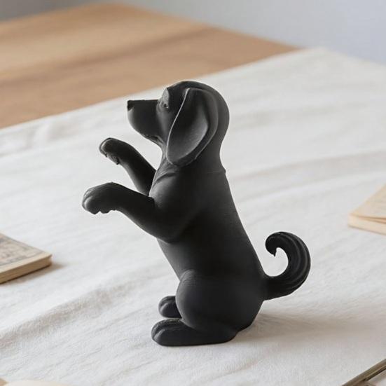 3D Printed Cute Dog Figurine Funny Puppy Sculpture Desktop Small Black Dog Ornament for Shelf Desk Home Office Decor