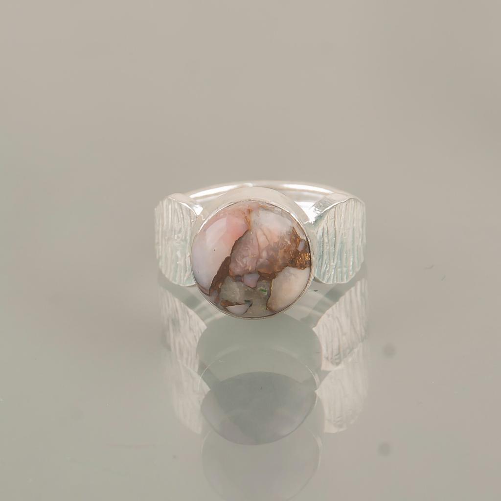 Natural Pink Opal Turquoise Gemstone 925 Sterling Silver Artisan Jewelry Ring RR-1-30