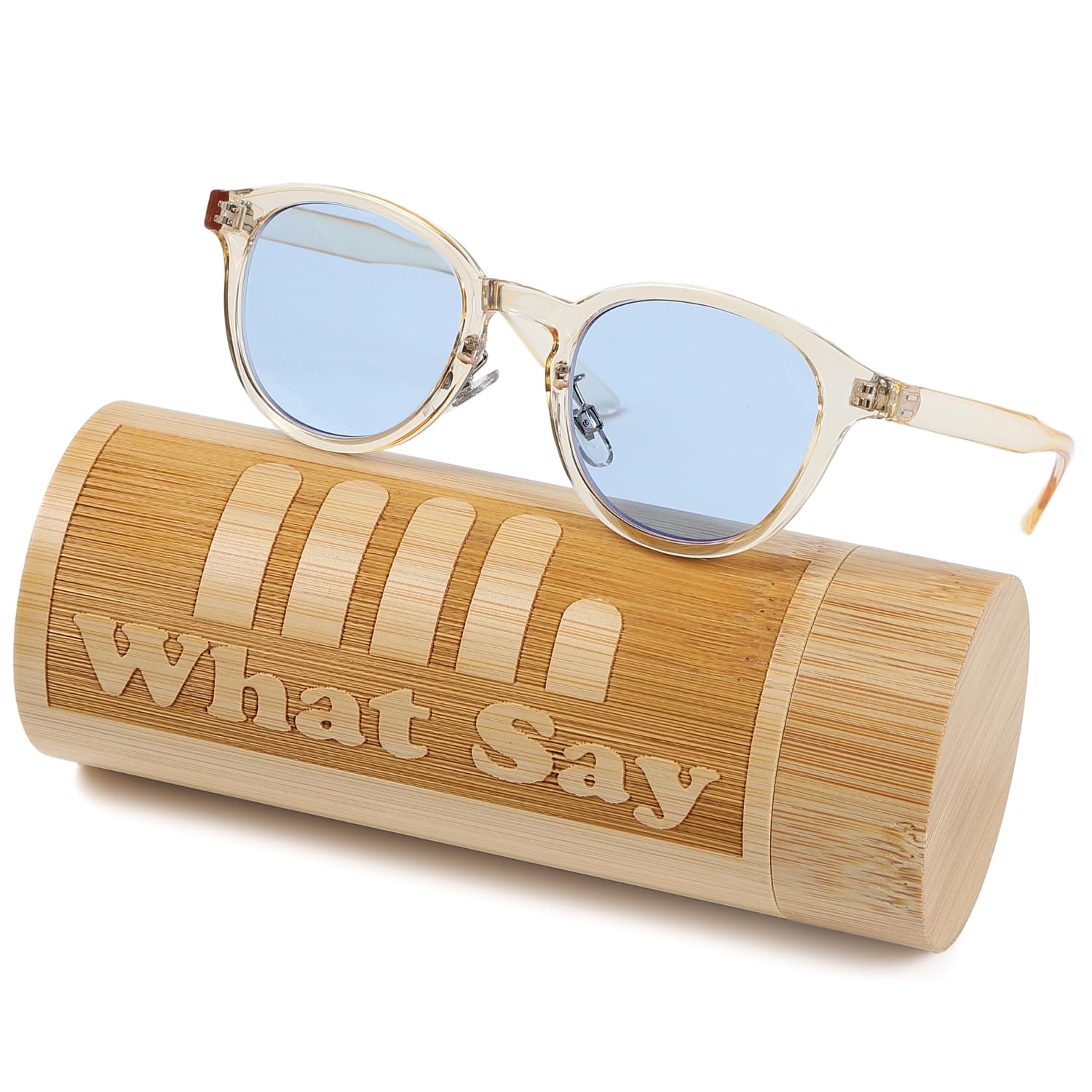

FASHION Nose Pad Boston Frame Colored Lens Sunglasses Clear Lens Date Glasses UV400 Case [What Say] Men s Women s (Light Blue/Champagne)