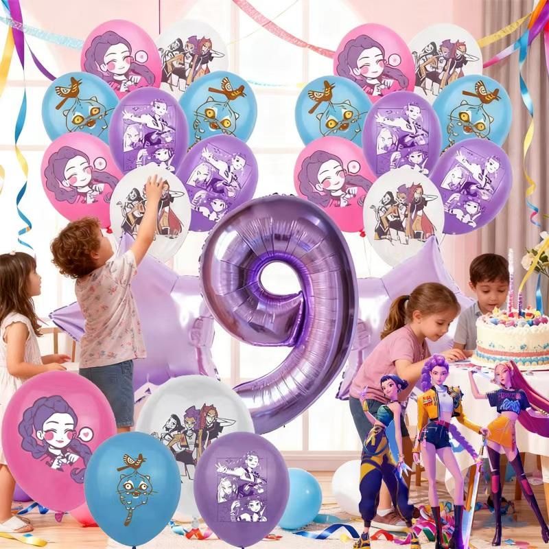 Kpop Demon Hunters Disposable Party Cutlery Set with Balloons Birthday Party Decorations Supplies