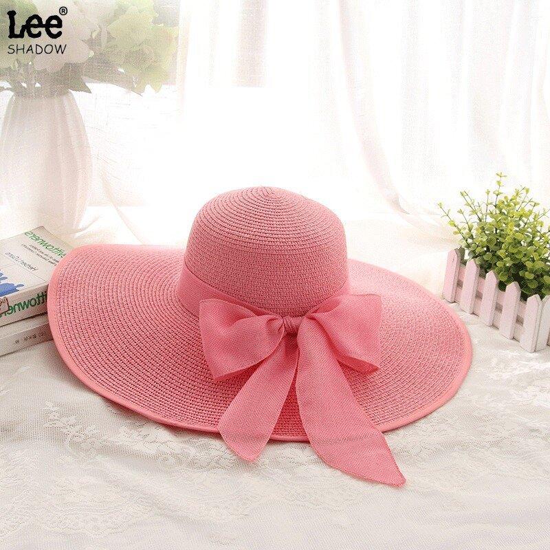 Cappello di paglia a tesa larga da donna estate protezione solare cappello a tesa larga da mare cappello da spiaggia con fiocco cappello da sole