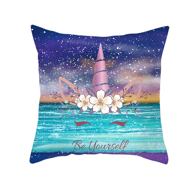 Time Cartoon Home Decor Pillow Purple Unicorn Pillowcase Rainbow Sunrise Sofa Cushion Cover