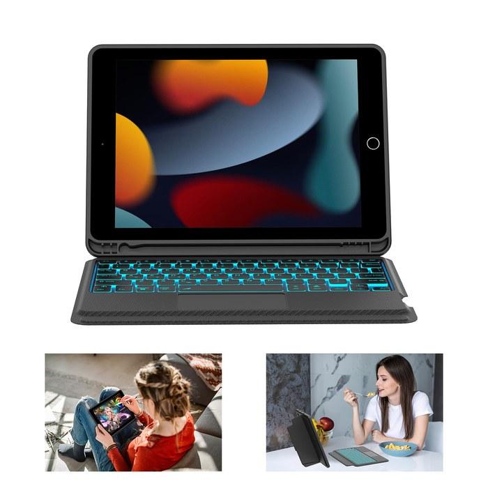 [2026] iPad Keyboard Case for 9th/8th/7th Gen & iPad Pro 10.5", 10.2", 7-Color Backlight, Trackpad, Type-C, 15°-180° Adjustable, 3-Device