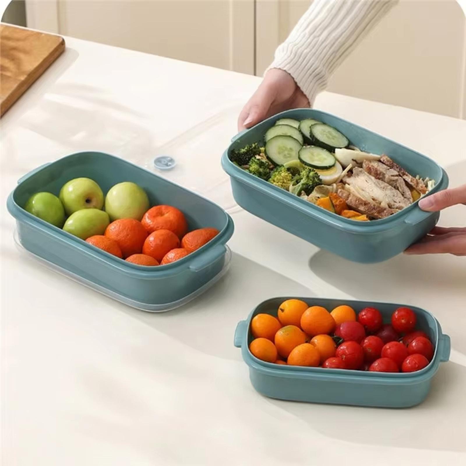 

Food Grade Plastic Storage Containers 3 Pack Rectangular with Vents Microwave Safe Bowls for Fridge Salad one size синий