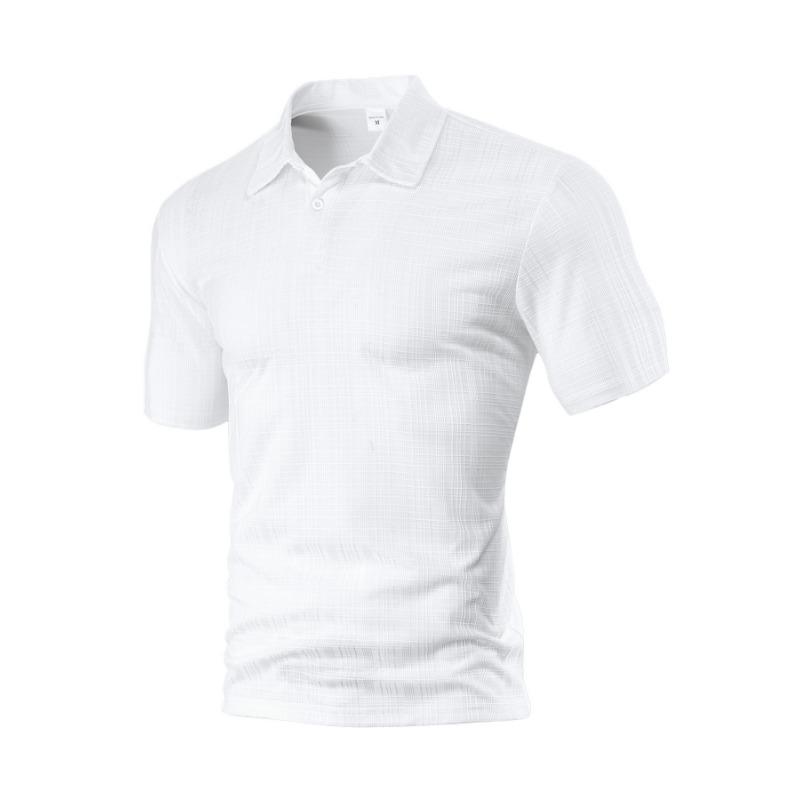 Solid Color Polyester Small Grid Lapel Shirts Men's Short Sleeve Polo Shirts