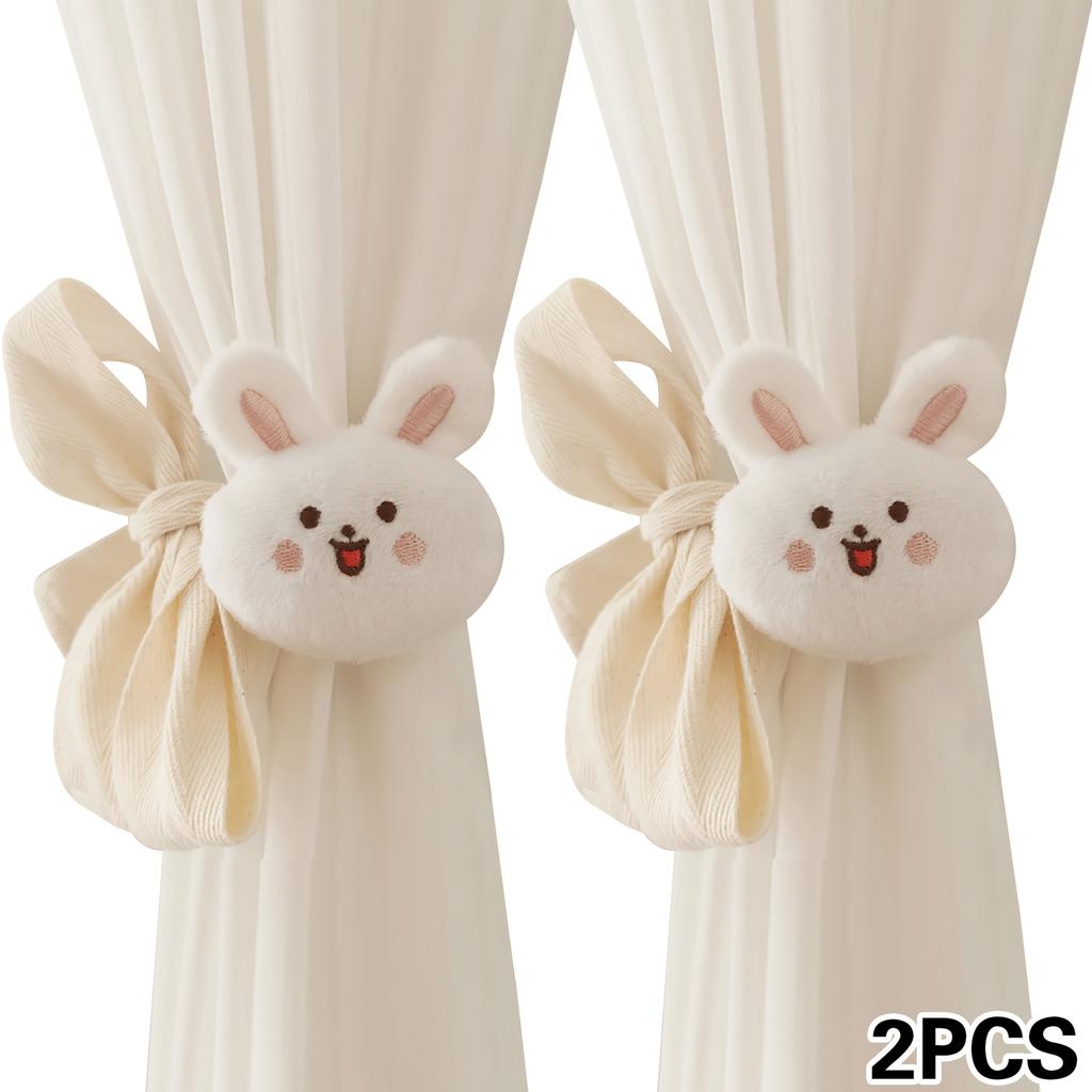2pcs Modern Polyester Curtain Tiebacks, Adjustable No-Drill 3D Cartoon Animal Design, Creative Window Drapery Holdbacks for Living Room Decor