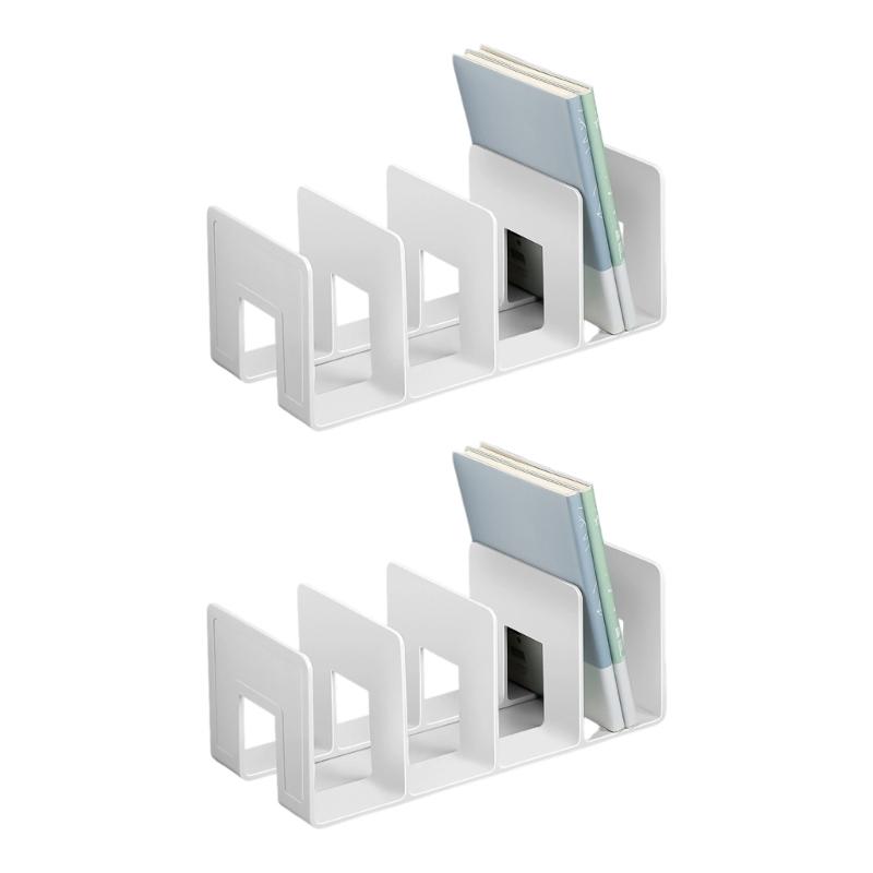 2Pcs Desk Bookend Acrylic Book End 4 Section Book Organizers Stand Magazine Stand Space Saving Shelf Bookend 32x14x13cm