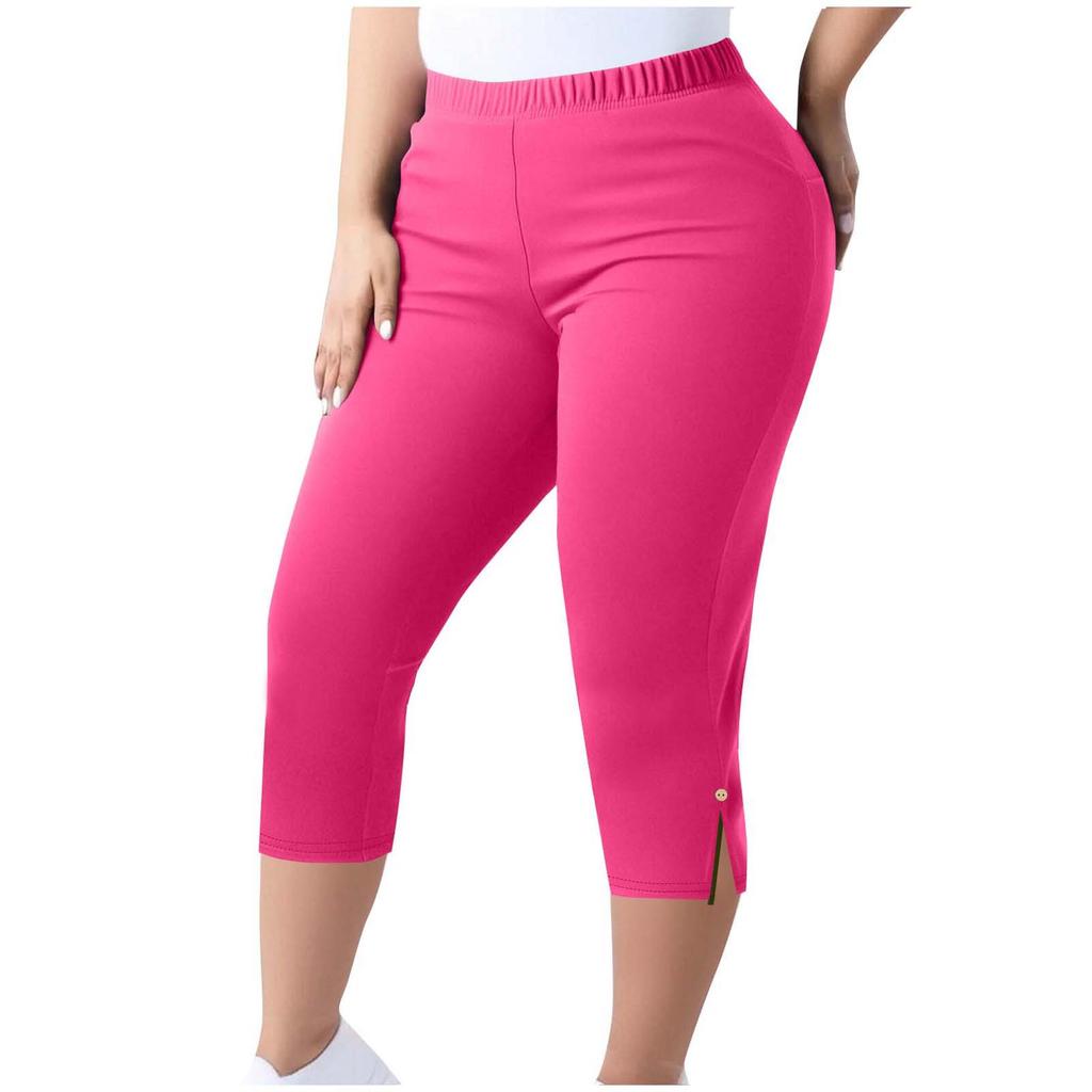 Women's Plus Size Casual Sports Yoga Leggings Elastic Waistband Capri Pants Stretchable Fitness Bottoms for Workout and Leisure