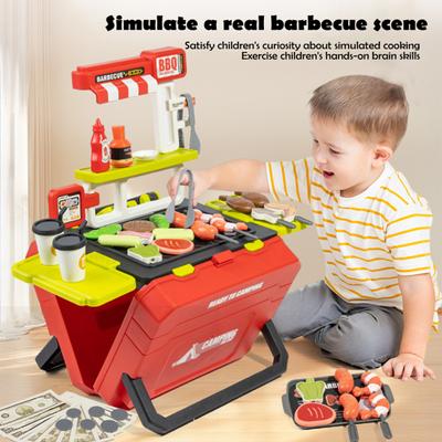Kids BBQ Grill Playset Set Pretend Play House Toys with Skewerable Ingredients Realistic