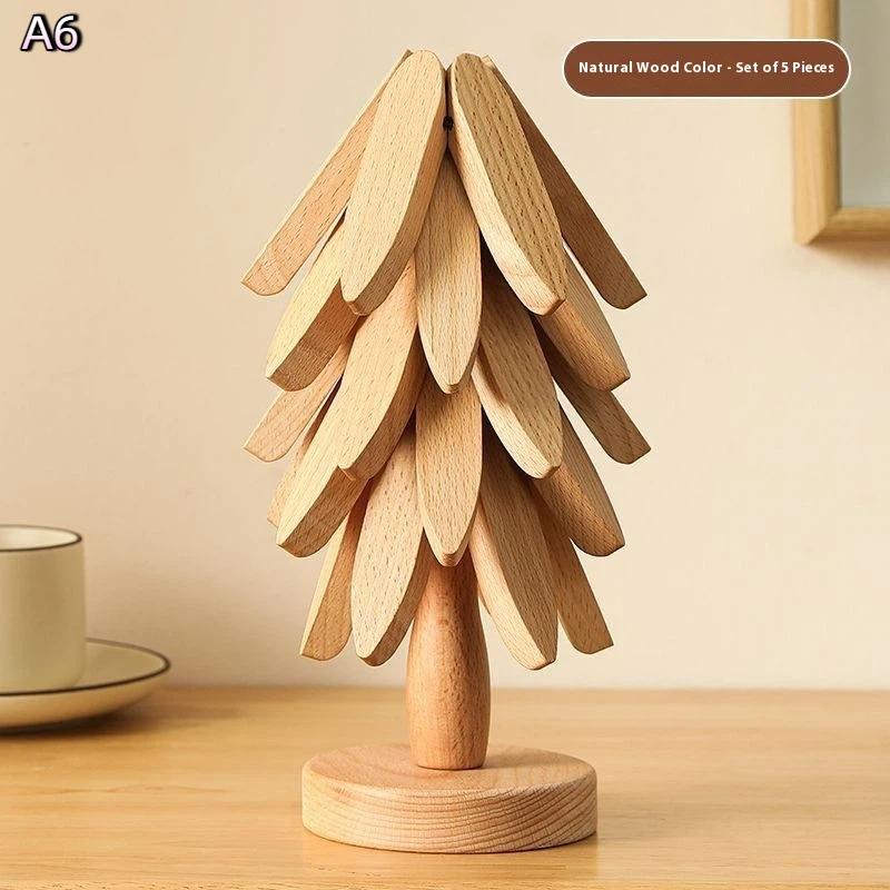 Tree Design Stand Wooden Christmas Tree Shape Decorative Anti Scald Heat Resistant Table Ornament Mat Coaster