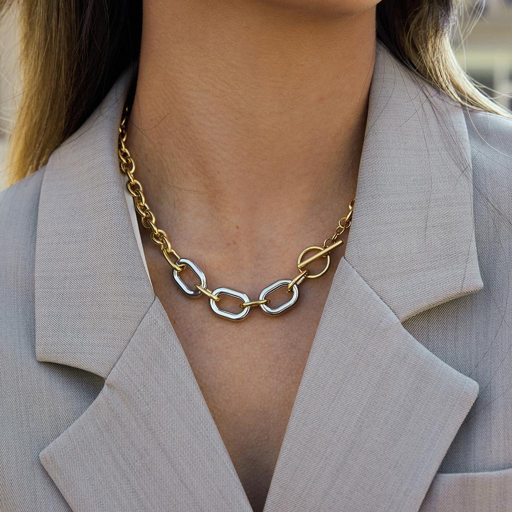 Jiedin color matching chain titanium steel necklace niche non-fading collarbone chain 18k gold autumn and winter jewelry women