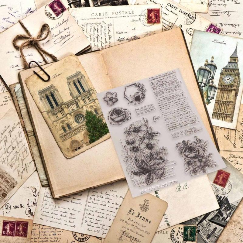 Flower Clear Stamps Words Background Silicone Stamps Transparent Stamps Seal for Scrapbooking Card Making Decoration