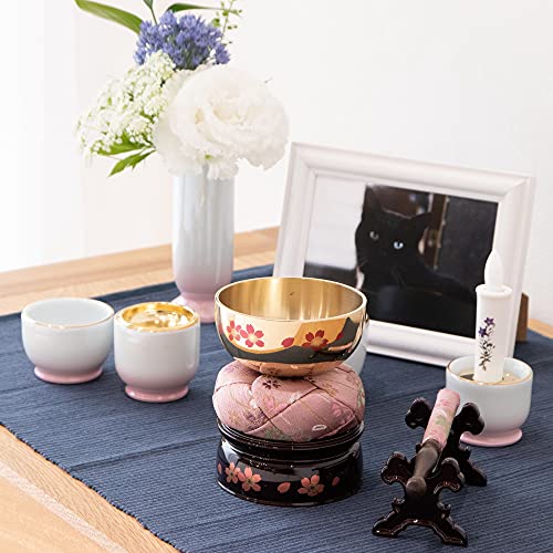 Sunmany Mini Orin Set, Authentic Maki-e 2.5-inch, Made in Japan, Modern Buddhist Altar Rin, Small and Cute, Cherry Blossom Design, Perfect for Daily O