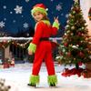 Yi-gog Kids' Christmas Santa Costume, Green Monster Plush Jumpsuit, Santa Cosplay, 4-Piece Set with Dress, Santa Hat, and Belt, Perfect for Family
