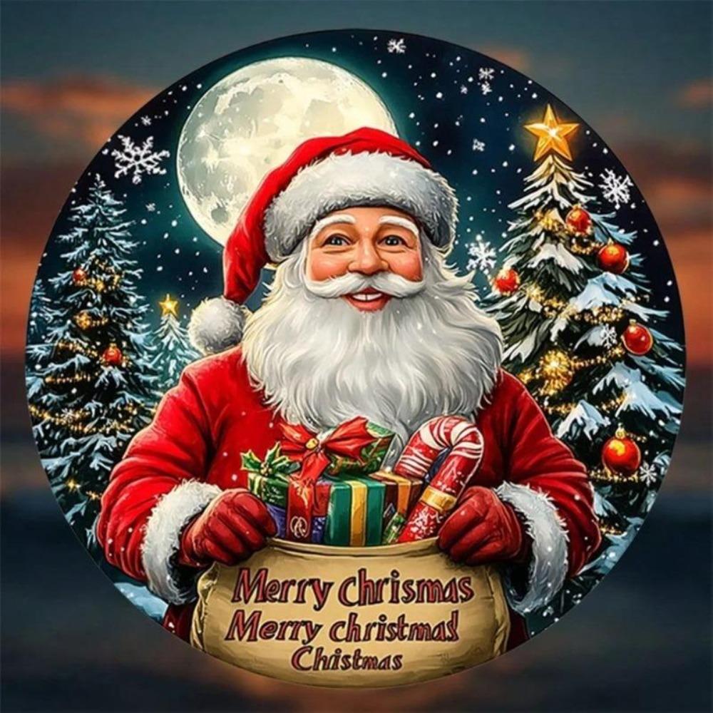 Vintage Tin Metal Wall Art Merry Christmas Santa Sign for Home Bar Cafe Decor