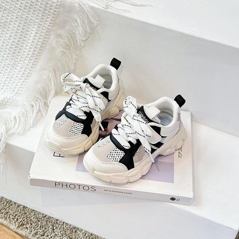 Girls 2026 Mesh Dad Shoes: Soft-Soled, Trendy Summer Sports Running Footwear 30 чёрный
