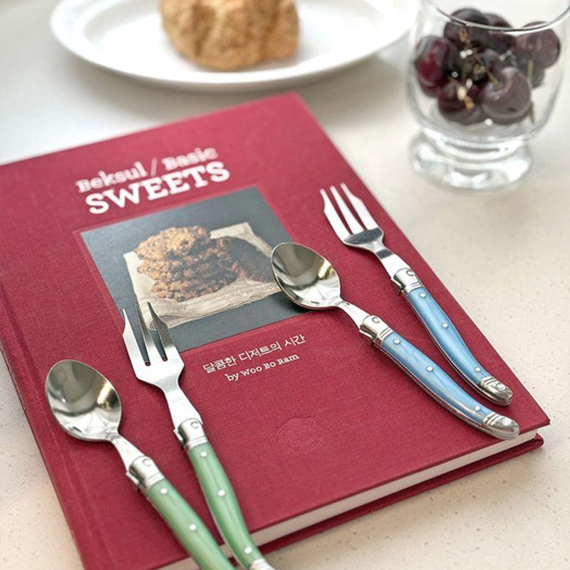 LAGUIOLE Jeanneron Laguiole Blue+Green Teaspoon & Teafork Set (8 Pieces)