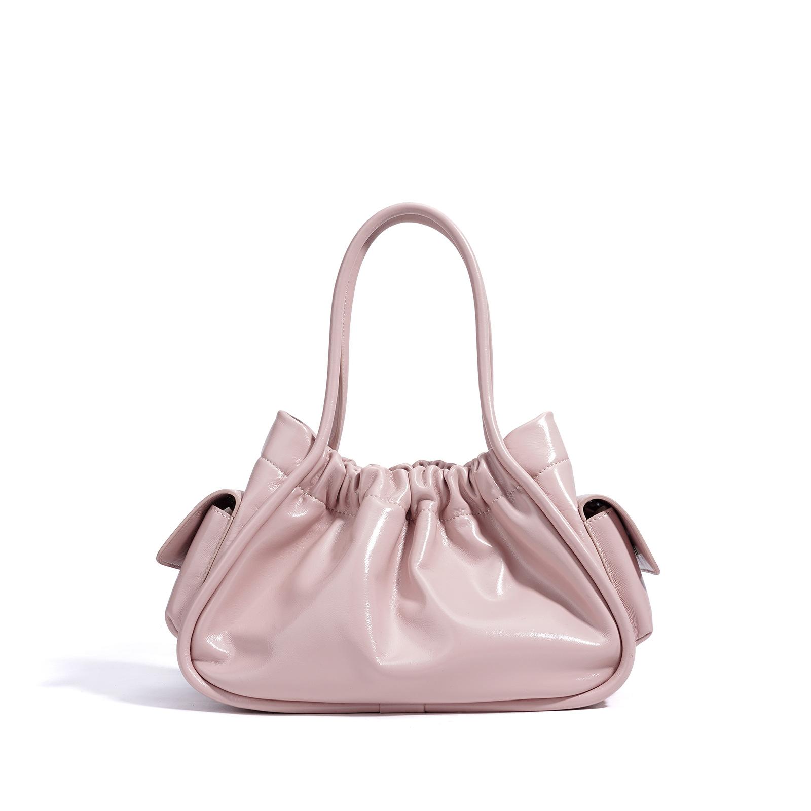 

2025 новая простая однотонная новая сумка-ведро с кулиской, мятая глянцевая, легкая роскошная модная плечевая сумка-мессенджер женская