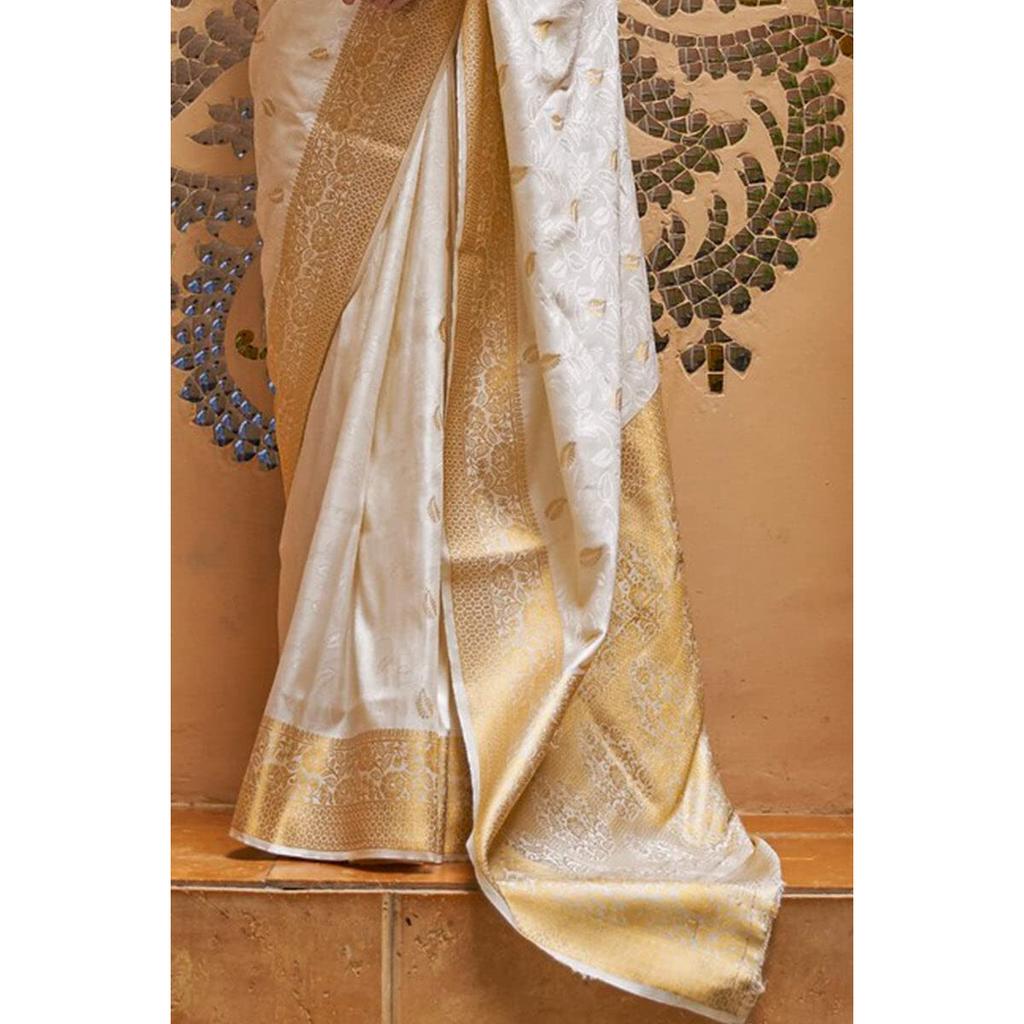 RSINC Women's Banarasi Patola Silk Blend Saree with Blouse Piece Colour White B099NWXGD9