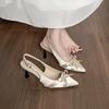 Sheepskin version, showing leg length 7cm, small stiletto, satin bow, bag head, pointed head, empty single shoes, women's spring and summer new models