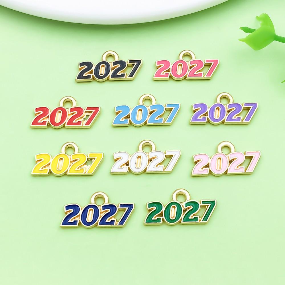 Set of 10 Colorful 2027 Enamel Alloy Number Charms for DIY Jewelry & Accessories
