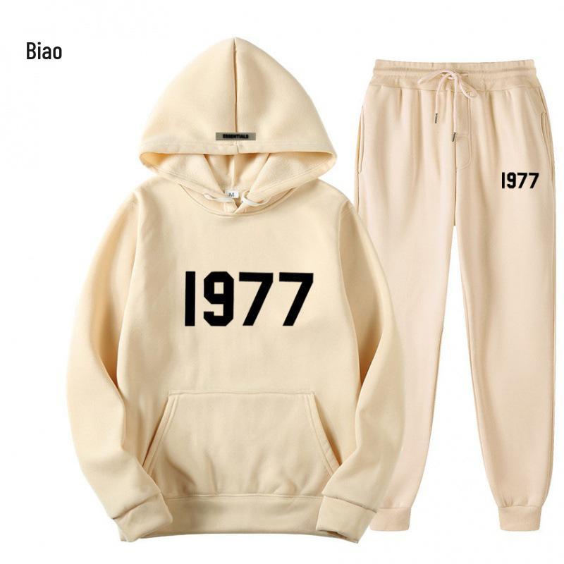 ESSENTIALS Double Line High Street Fleece Hoodie Set 1977 Trendy Casual Loose Fit.