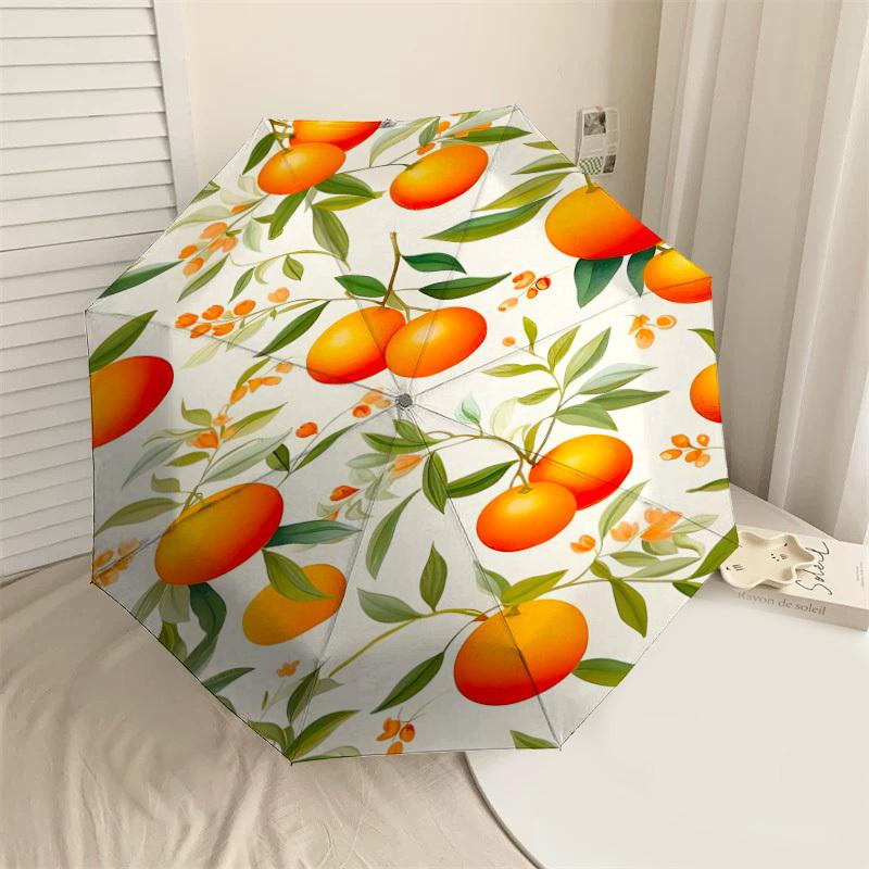 

1PC Oranges Flowers Umbrella-8-Rib Reinforced, Automatic Open, Lightweight & Durable, Fashion Accessory for Outdoor-D363