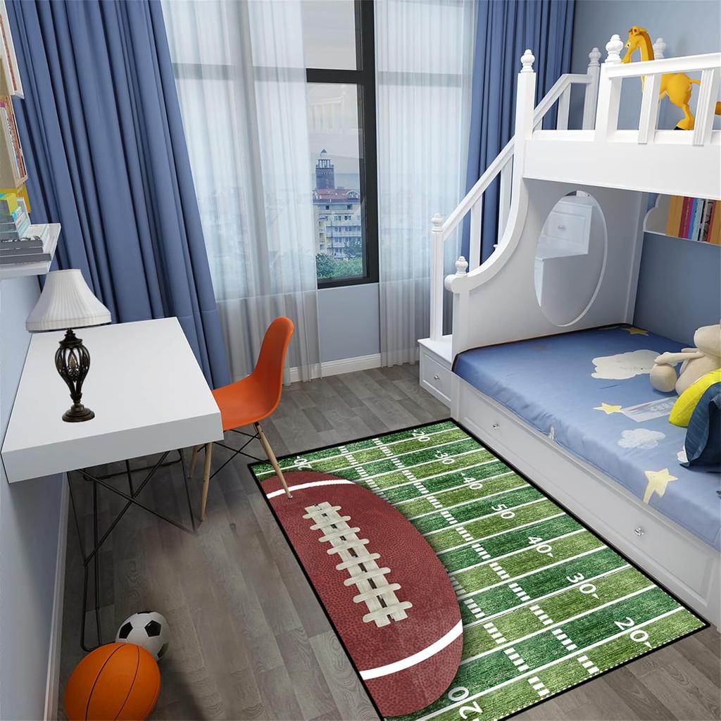 Amerikanischer Football Sportteppich für Jungenzimmer, Kinderzimmer und Wohnzimmer Teppich, Rutschfeste Sportbodenmatte