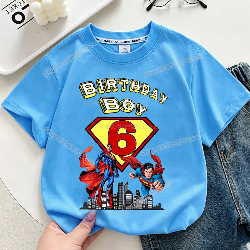 Super Man Number T Shirt Supermans Birthday Clothes Toddler Boy Girl Summer Short Sleeve Tee Anime Print Children Casual Tops