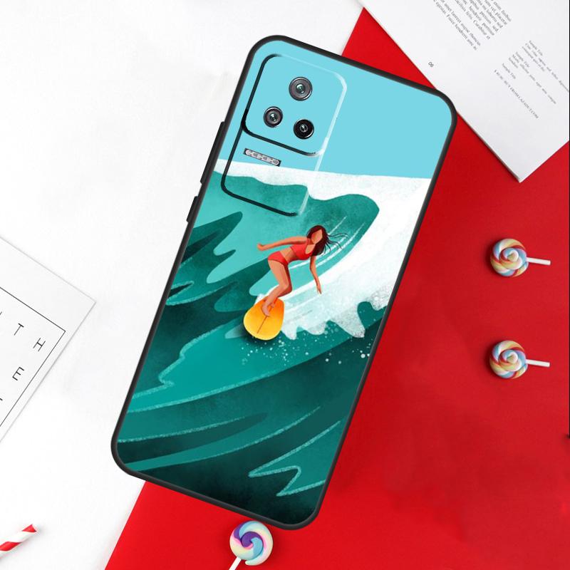 Surfboard Surfing Surf Girl Cover For Xiaomi 14 Ultra 15 13 11T 12T 13T 14T Pro POCO X7 Pro X3 X5 X6 M6 F5 F6 Pro Case
